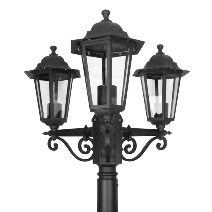 Lampadaire Extérieur 3 Têtes 3x60W E27 Fonte Noir LOAN