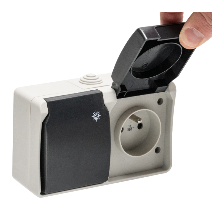 Double Prise Etanche 2P+T 16A IP54 Gris NALTO