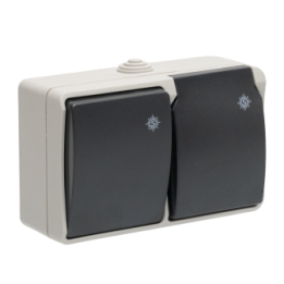 Prise 2P+T et Interrupteur Va et Vient Etanche 10/16A IP54 Gris NALTO