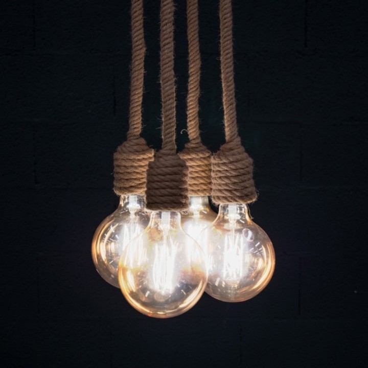 Suspension Corde en Lin 4 Lampes 60W E27 120cm CREALYS