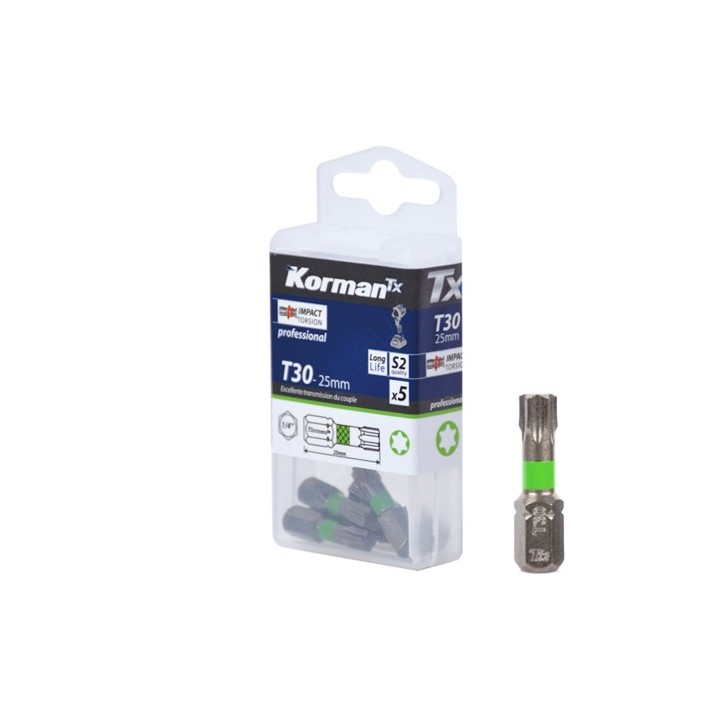 Jeu de 5 Embouts Torx Impact Torsion T30 25mm KORMAN TX