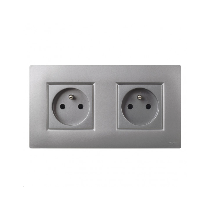 NOANE Double Prise Murale Encastrable 2P+T Complete Gris Alu