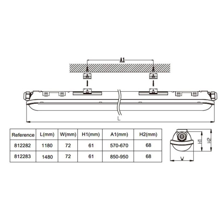 Réglette LED Etanche Câblage Traversant 150cm 55W 4000K IP65 CREALYS