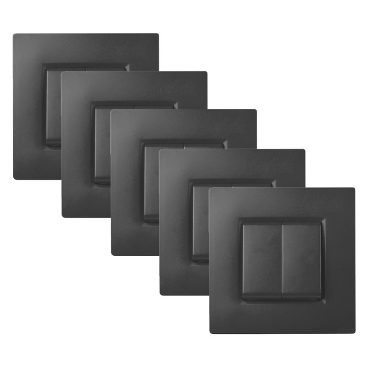 Lot de 5 Interrupteurs Va et Vient Double 10A Complets Anthracite NOANE