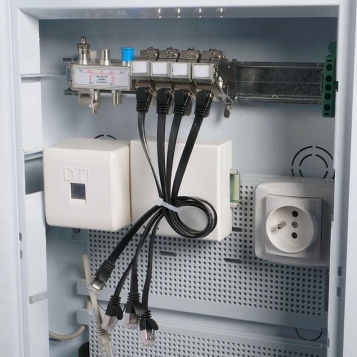 Coffret de Communication TEL/TV WIFI/ADSL avec 4 connecteurs RJ45 + Arrive fibre optique - GRADE2 NALTO
