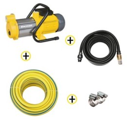 Pack Pompe de Surface Multicellulaire 900W + Kit d'Aspiration 7m Ø25mm + Tuyau d’arrosage Ø15mm 25m + Colliers de serrage