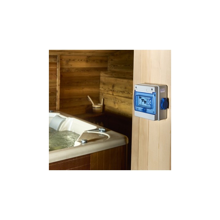 Coffret électrique extérieur 1 priseprogrammable avec protection électrique adaptée pour le branchement d’un SPA gonflable