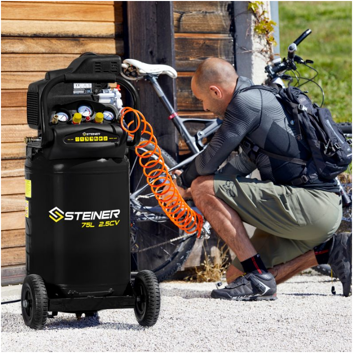 Compresseur Vertical 75L 2.5CV + Kit Pneumatique 8 pièces