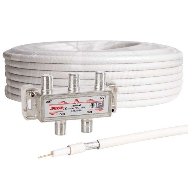 Câble Coxial Pour Antenne TV /SAT 20m 17VATC + Répartiteur TV