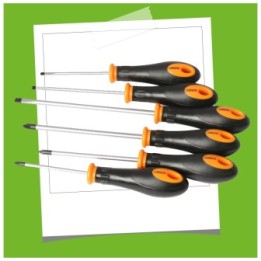 Jeu de 6 tournevis lame S2 + support de rengement 