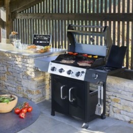 Barbecue Gaz ROSTER 5 brûleurs Dont 1 Latéral Avec Plancha et Grille de Cuisson Combinées