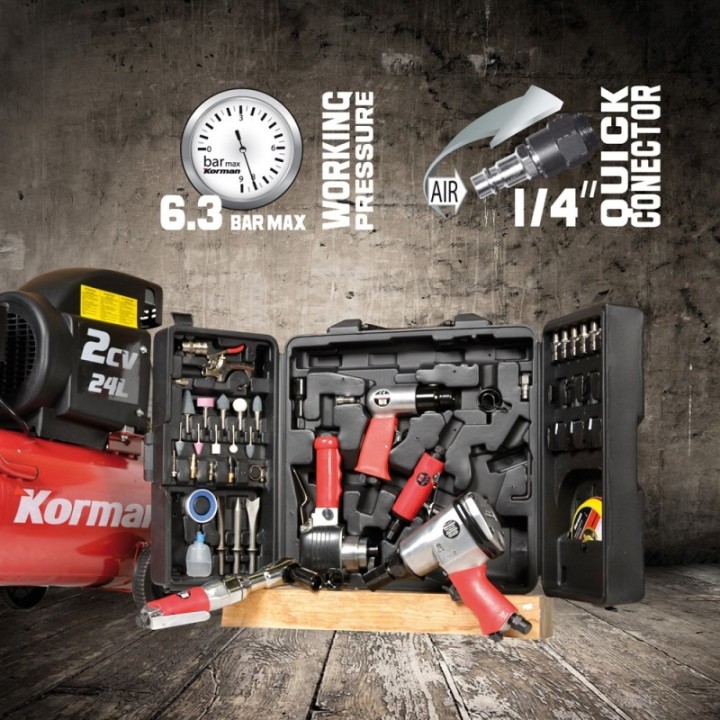Pack Compresseur Vertical 75L 2.5CV + Mallette Pneumatique 57 Pièces STEINER