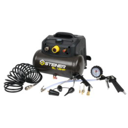 Compresseur portable 6L 1.6CV sans huile STEINER + kit pneumatique 12 pièces