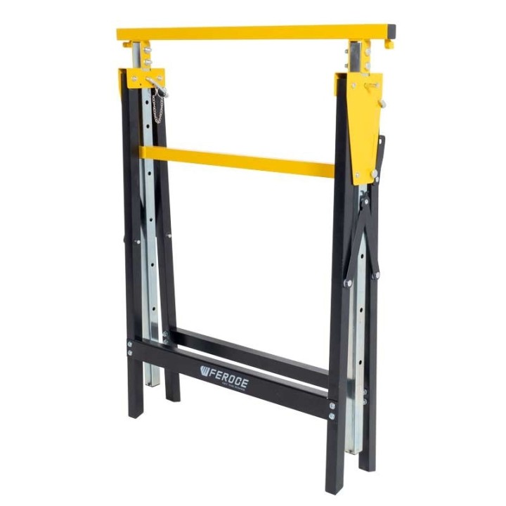 Lot de 2 Tréteaux télescopiques pliables 150 Kg avec hauteurs réglables FEROCE