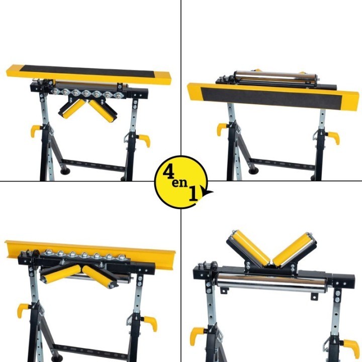 Tréteau télescopique multifonction 4 en 1 200Kg max avec hauteur réglable de 83 à 128cm FEROCE