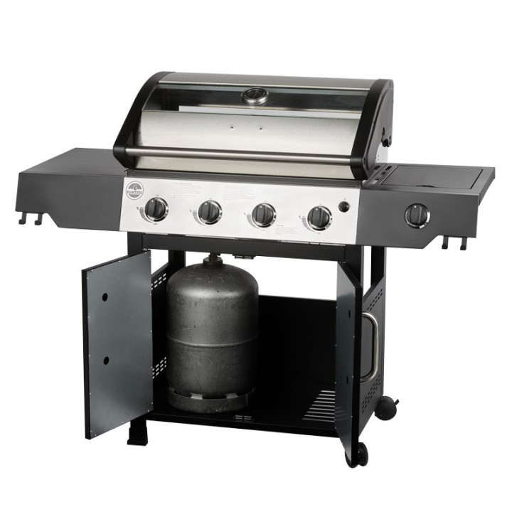Barbecue Gaz ROSTER 5 brûleurs Dont 1 Latéral Avec Plancha et Grille de Cuisson Combinées