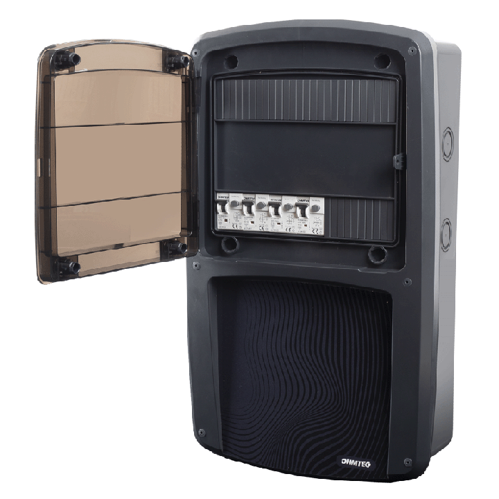 Coffret mobilhome - 4 raccordements 16A avec protection par disjoncteur différentiel - OHMTEC