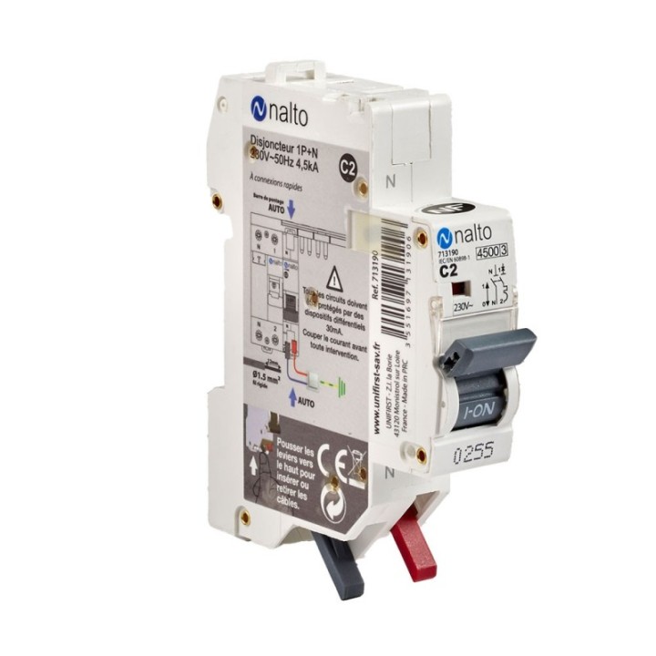 Disjoncteur 2A automatique 1P+N 4.5kA NALTO