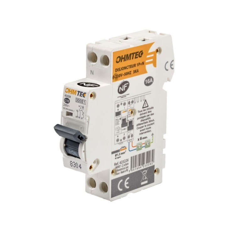 Disjoncteur 1P+N 16A 3kA NF OHMTEC