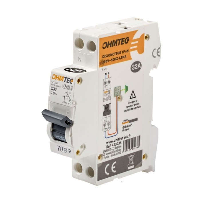 Disjoncteur 1P+N 32A 4.5kA/6kA NF OHMTEC