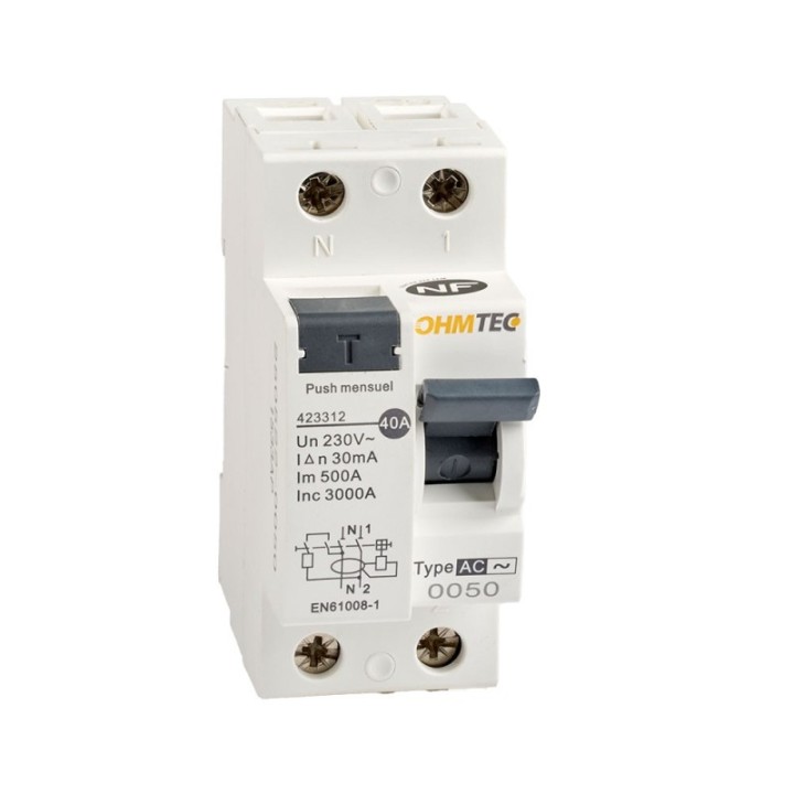 Interrupteur différentiel 40A 30mA type AC NF OHMTEC
