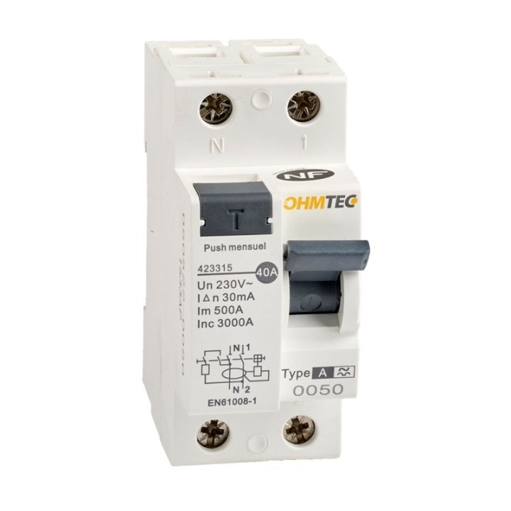Interrupteur différentiel 40A 30mA type A NF OHMTEC