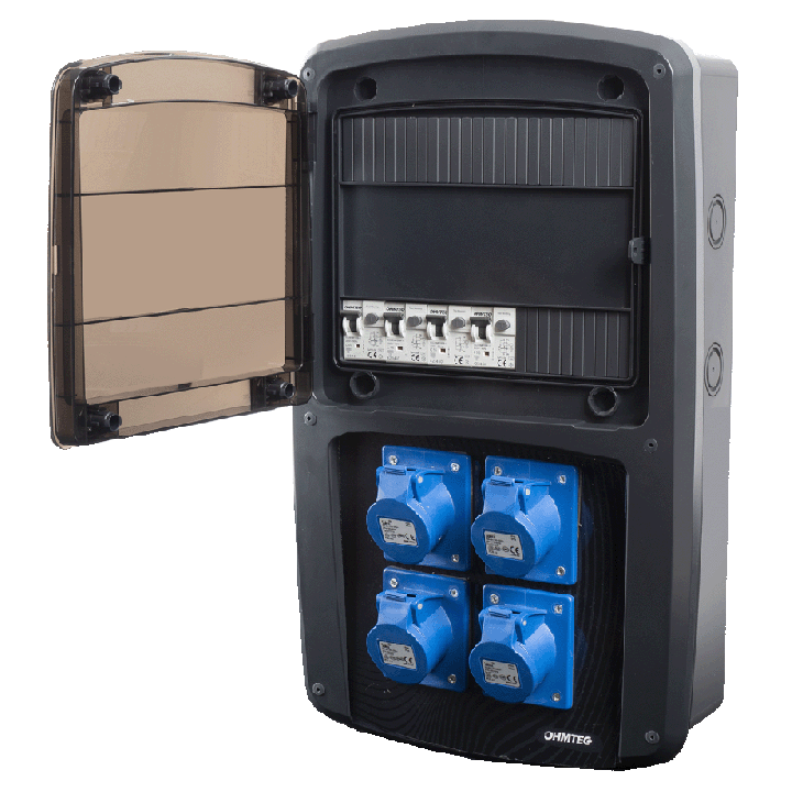 Coffret camping 4 prises CEE 10A avec protection par disjoncteur différentiel - OHMTEC