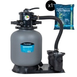 Groupe de filtration 0.35CV 7.5m³/h Ø350mm vanne Top 6 voies+ Verre filtrant 0,5-1,0mm 25 Kg