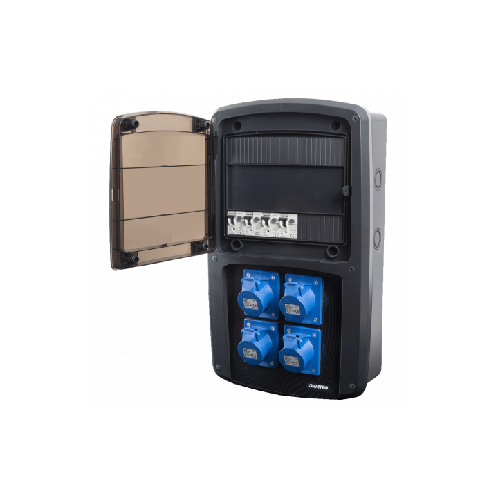 Coffret camping 4 prises CEE 16A avec protection par disjoncteur différentiel - OHMTEC
