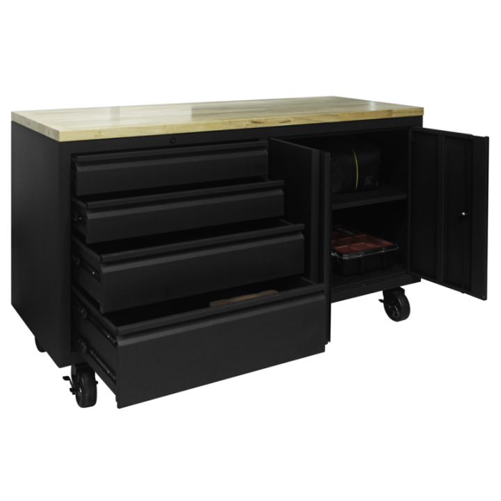 Établi d'atelier mobile sur roues avec rangements intégrés L 160 x H 94 X P 60.5cm FEROCE