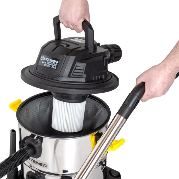 Aspirateur eau et poussières 20L inox 1200W sans sac + fonction souffleur STEINER