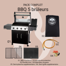 Pack complet BBQ gaz 5 feux ROSTER + housse + accessoires
