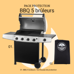 Barbecue Gaz 5 Brûleurs Plancha/Grille + Housse de Protection Imperméable