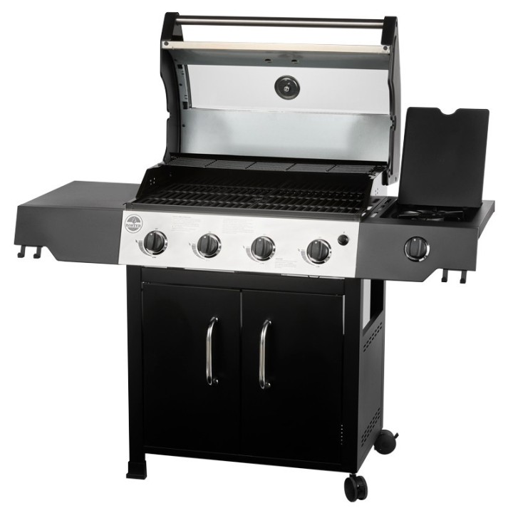 Barbecue Gaz ROSTER 5 brûleurs Dont 1 Latéral Avec Plancha et Grille de Cuisson Combinées
