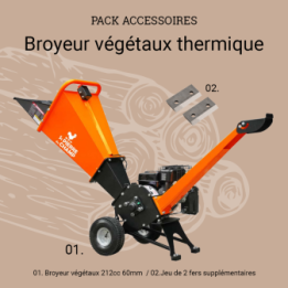 Pack broyeur de végétaux thermique 212cc 60mm + 2 fers ST PIERRE DU CHAMP