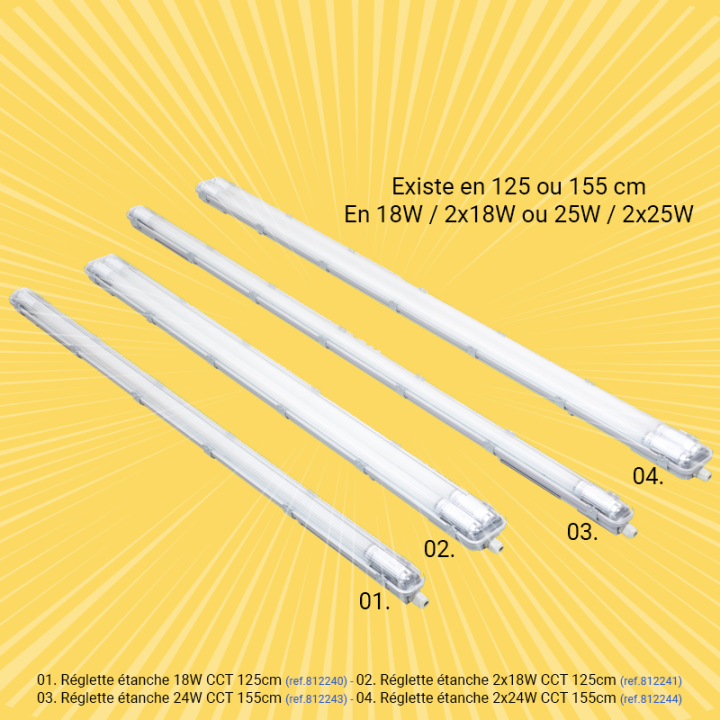 Réglette étanche à tubes LED 2x24W CCT 155cm IP65 WOLTZ