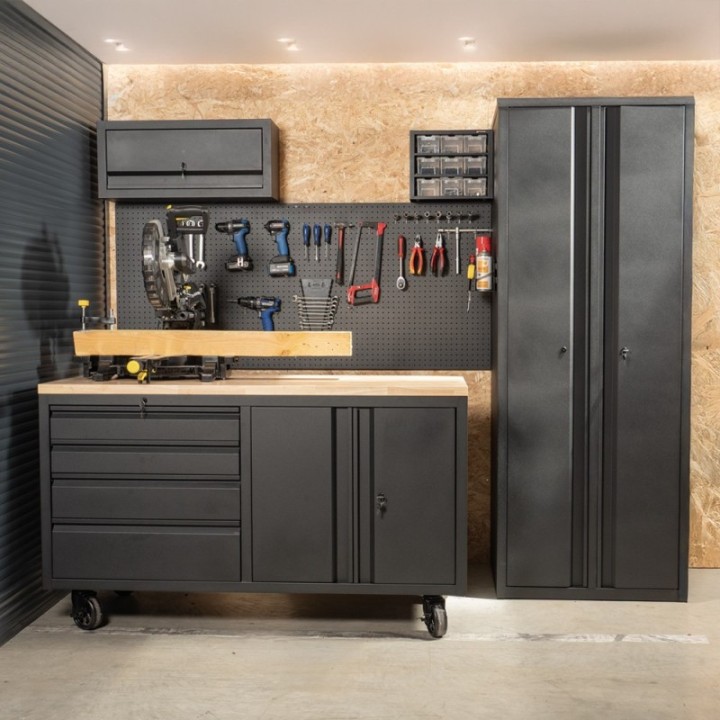 Établi d'atelier mobile sur roues avec rangements intégrés L 160 x H 94 X P 60.5cm FEROCE