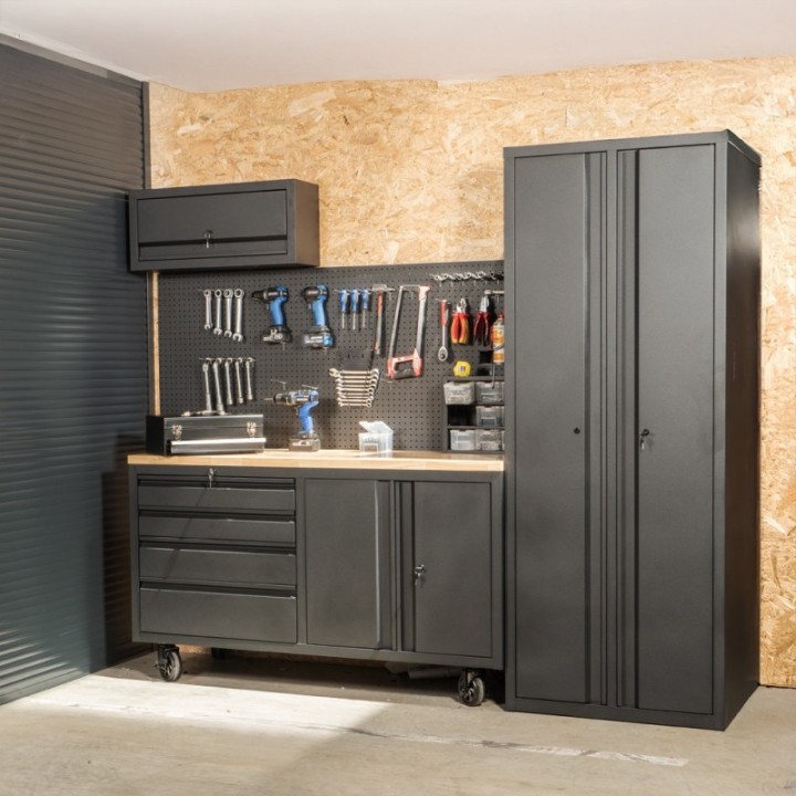 Établi d'atelier mobile sur roues avec rangements intégrés L 160 x H 94 X P 60.5cm FEROCE