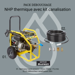 Pack nettoyeur haute-pression thermique 390cc 250 bar + déboucheur canalisation 20m STEINER