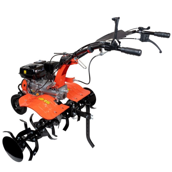 Motoculteur motobineuse thermique essence 8CV - 223cc à engrenages + 8 fraises + 2 roues + buteur + charrue + arracheuse