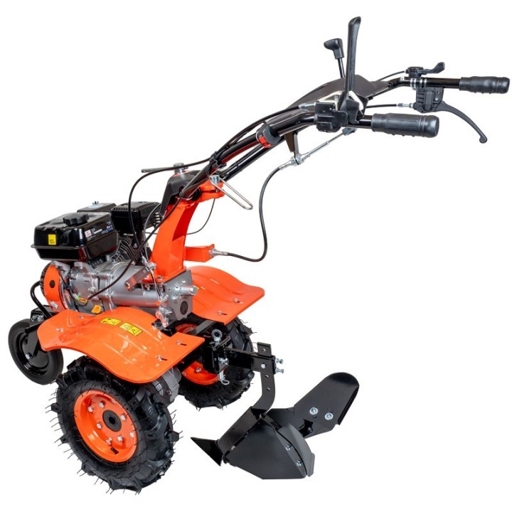 Motoculteur motobineuse thermique essence 8CV - 223cc à engrenages + 8 fraises + 2 roues + buteur + charrue + arracheuse