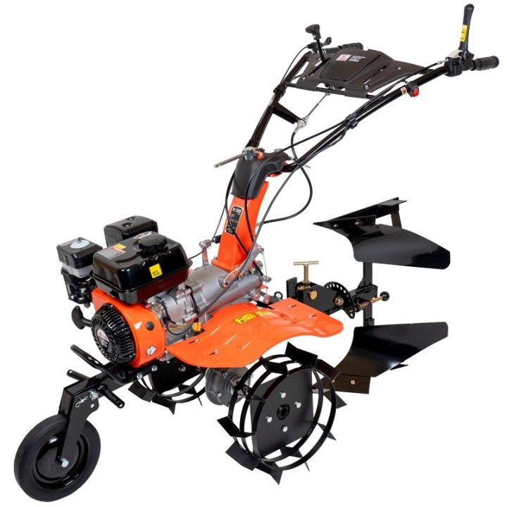 Motoculteur motobineuse thermique essence 8CV - 223cc à engrenages + charrue brabant + 2 roues métalliques