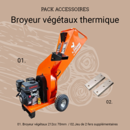 Pack broyeur de végétaux thermique 212cc 70mm + 2 fers ST PIERRE DU CHAMP
