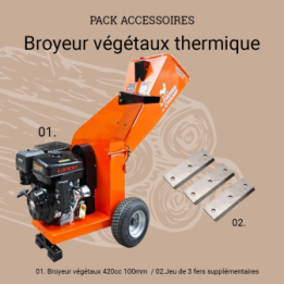 Pack broyeur de végétaux thermique420cc 100mm + démarrage électrique + 3 fers ST PIERRE DU CHAMP