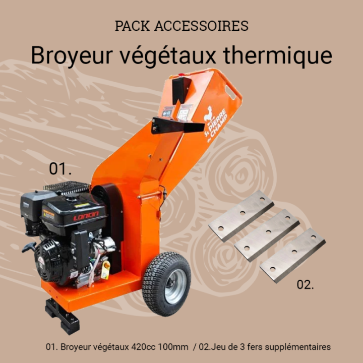Pack broyeur de végétaux thermique420cc 100mm + démarrage électrique + 3 fers ST PIERRE DU CHAMP