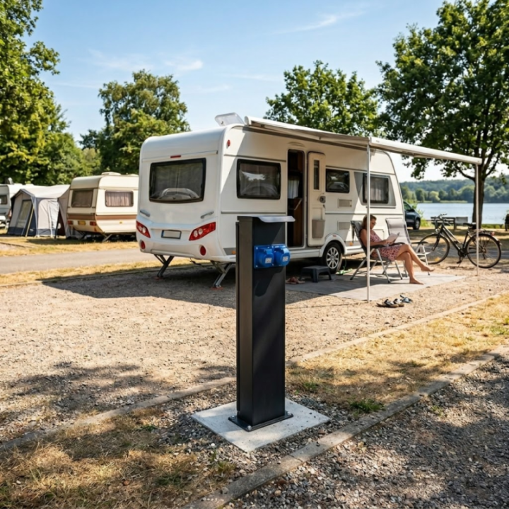 Potelet camping 80cm 2 prises CEE 10A avec protection OHMTEC
