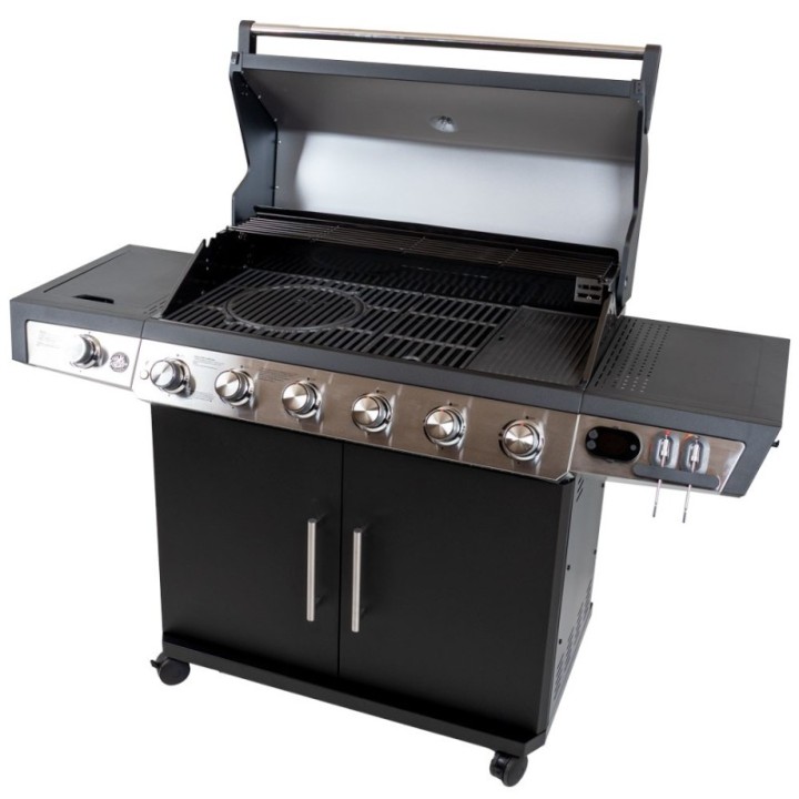 Barbecue gaz 7 brûleurs dont 1 latéral avec planchas et grilles de cuisson combinées ROSTER 