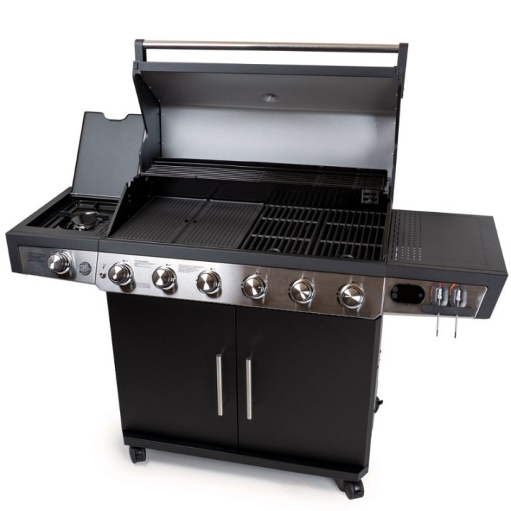 Barbecue gaz 7 brûleurs dont 1 latéral avec planchas et grilles de cuisson combinées ROSTER 